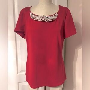Red top with pearl beads L